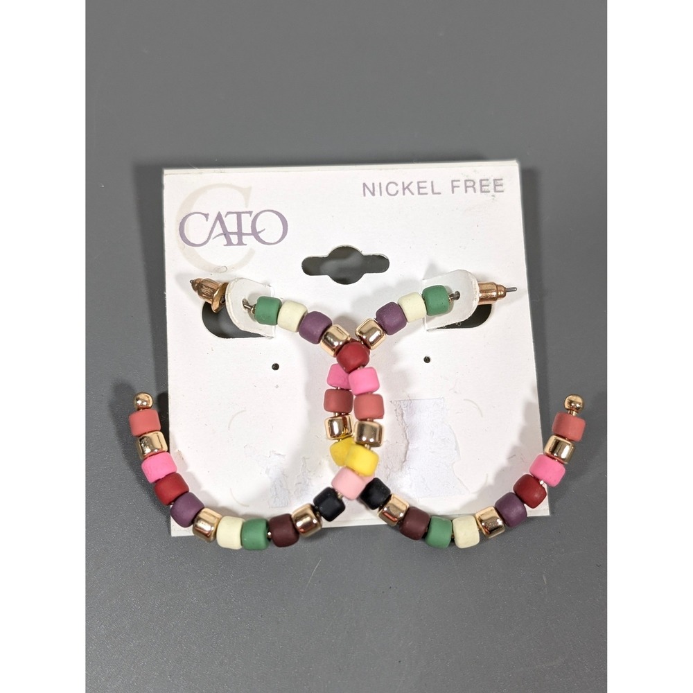 Cato Colorful Beaded Hoop Earrings Boho Festival Multicolor Dangle New‎